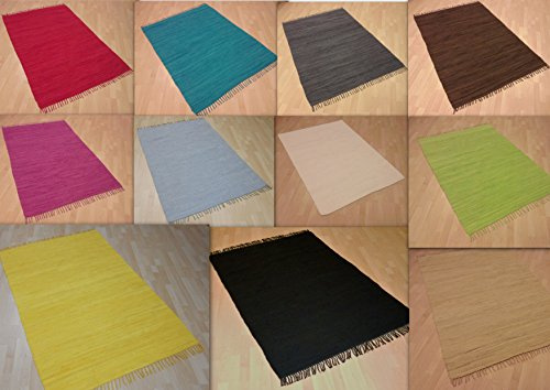 MB Warenhandel24 Handwebteppich Fleckerlteppich einfarbig Uni 100% Baumwolle Handweb Teppich Fleckerl Waschbar NEU (Schoko, ca. 60x110 cm)