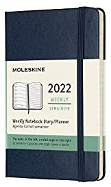 Moleskine, Agenda Settimanale 2022, Agenda Settimanale 12 Mesi, Weekly Planner e Notebook, Copertina Rigida, Formato Pocket 9 x 14 cm, Colore Blu Zaffiro, 144 Pagine