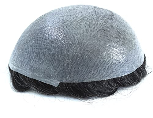 HAIR NATURE Men Toupee Hair Pieces, Human Hair Replacement Systems, Male Hair Units Ultra Thin Skin Natural Hairline #1B20