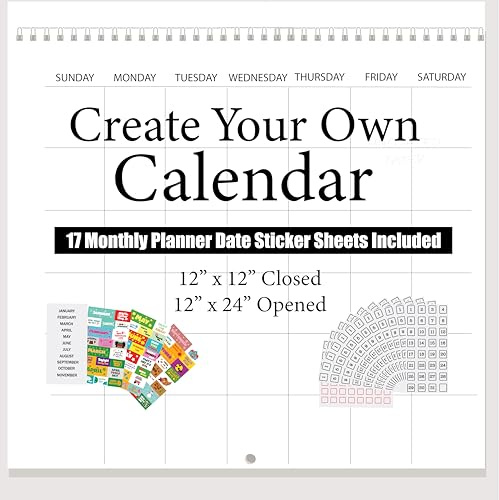 Spiral Create Your Own Wall Calendar 12 in x 12 in closed 12 in x 24 opened