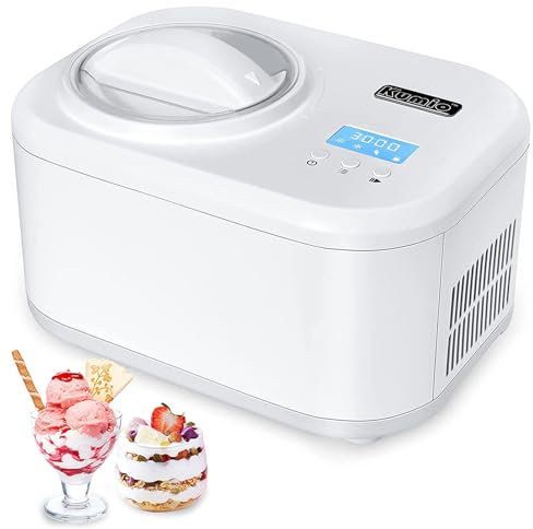 MQL-HDX Sorbetière avec compresseur, sorbetière sans pré-surgelée avec écran LCD et minuterie, Palette Amovible et Bol de 1 L et Couvercle Transparent