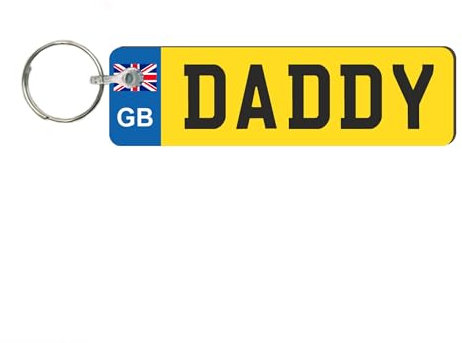 Pixie's Gifts Custom License Plate Keychain - Wooden Number Plate Keyring - Mini Number Plate Key Ring - Name Plate Keychain - Just Passed Milestones (Standard designs, DADDY)
