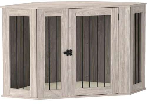 PawHut Dog Crate Furniture, Side Table Dog Kennel with Cushion, Large Door, for Large Dogs - Walnut Brown