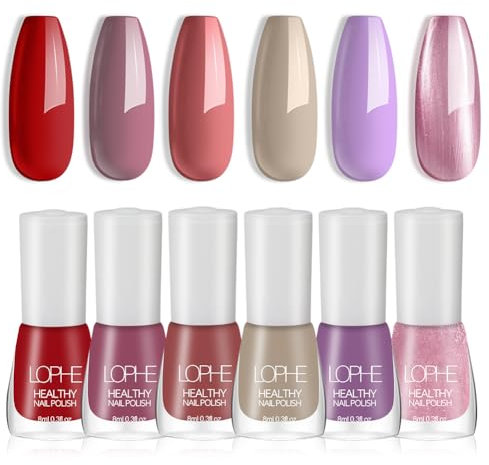 LOPHE Esmalte de Uñas, 6 Colores Kit de Esmalte de Uñas de Secado Rápido, Pintauñas Brillante, Fácil Aplicación, Bajo Olor, Base de Agua Nail Polish (Conjunto A)