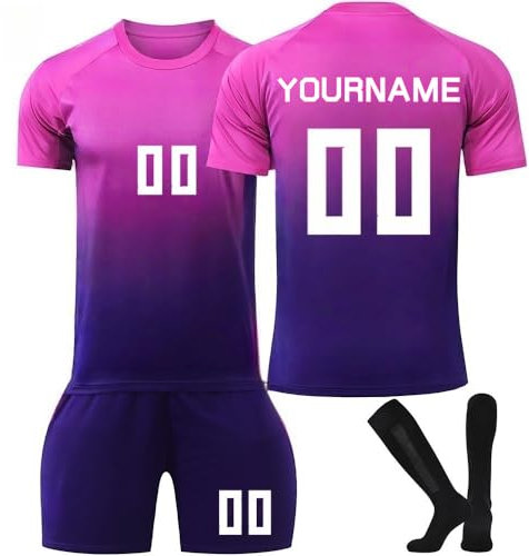Fußball Trikot Kinder Trainingsset 2024/2025 Personalisiert mit Namen und Nummer, Jungen Fußballtrikot mit T-Shirt Shorts Socken, Jungs Fanartikele e Geschenkidee für Jungen und Männer