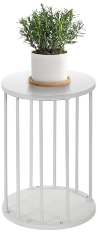 HDANI Soporte Redondo para Plantas de Metal de 45 cm,Soporte para Flores Sólido y Robusto para Salón,Jardín,Balcón,Taburete para Flores de Madera,Blanco