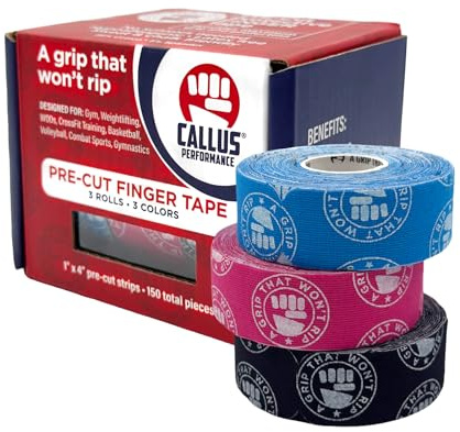 Premium Athletic Finger Tape | Pre-Cut 1x4 Finger Tape for Hook Grip – Protect, Stretch and Sticks for Toughest Workouts Fitness Gym, Sports and Climbing | Prevent rips | 3-Pack 3 Colors