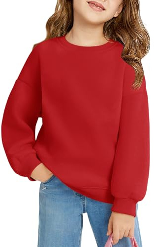 Haloumoning Felpa da ragazza, girocollo, oversize, per bambini, leggera, sportiva, a maniche lunghe, tinta unita, basic 5-14 anni