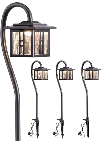 EDISHINE Low Voltage Landscape Lighting, 3W 185LM Oil-Rubbed Bronze Outdoor Landscape Path Lights for Garden Driveway, Die-Cast Aluminum, 50,000H Integrated LED, 4-Pack