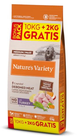 Nature's Variety Nourriture sans céréales pour Chiens Adultes Moyens et Grands avec Viande désossée de Dinde, Sac de 12 kg