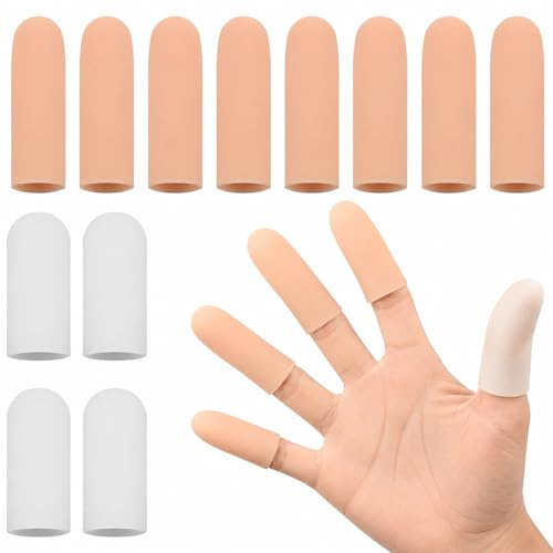 12pcs Fingerschutz Gel Fingerlinge,2 tamaños Manga Dedos para Manos,Funda Cubre Dedos,Protección Dedos Silicona Suave,Antidesgaste,antidolor, ntideslizante,resistente al desgaste, versión reforzada