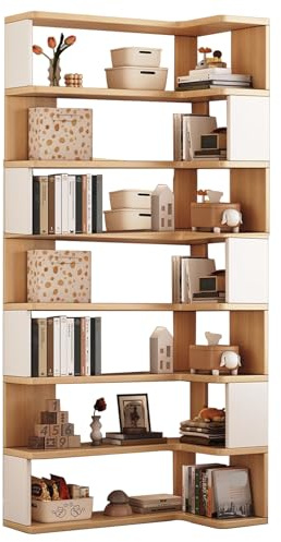Corner Boohelf – golvlutning soldatställ infälld & ble flera storlekar (trä + vit 80 x 60 x 223 cm) – perfekt för hemnizat och platsbesparande