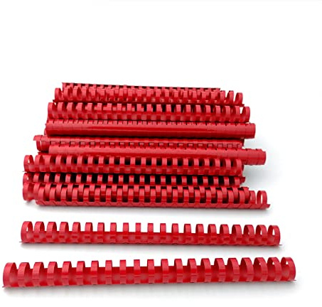 Alevar Dorsi in Plastica a Spirale per Rilegatura, 21 Anelli Diametro 22 mm, Formato A4, Capacità da 151 a 180 Fogli, Colore Rosso, Confezione da 50 Pezzi
