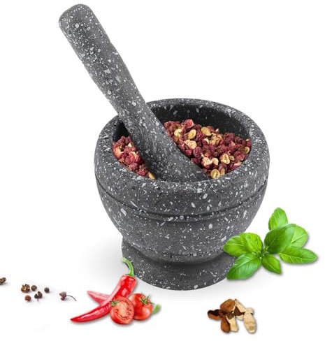Ensemble Mortier et Pilon, mortier pilon cuisine,mortier pour écraser les cachets,pilon mortier,Pilon et Mortier en Granite Usage pour Les Épices Grains de Café Feuilles de Thé, 11cm