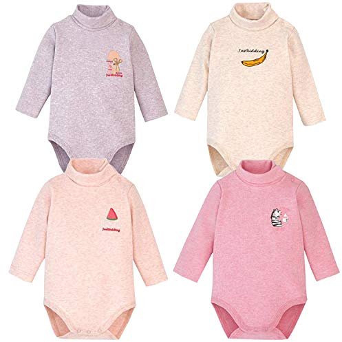 Blueleyu Body pour bébé avec manches longues, col roulé, 100 % coton, pack de 4, 12-18 mois