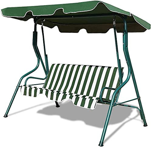 GIANTEX Dondolo da Giardino, a 3 Posti, Sedia da Oscillazione, Altalena con Tettuccio Ricambiabile, Portata di 210 kg, Verde/Marrone/Nero