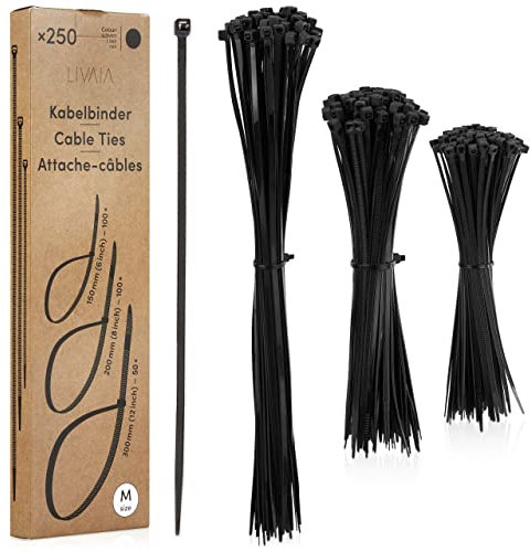 Kabelbinder Set Weiß: 250 Kabelbinder klein in 3 Größen – Cable Management, Kabel Management – Kabelbinder 200mm, 150mm, 300mm – LIVAIA Kabel Binder, kabelbeschriftung