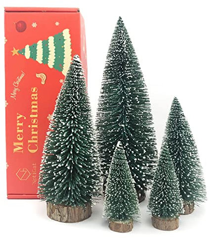 NotiGat Mini Weihnachtsbaum Flaschenbürste Weihnachtsbäume mit Holzsockel Weihnachtsdekorationen für Party Tisch Decer Weihnachtsbaum (5 Stück)