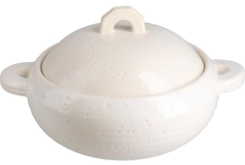 Hasegatani Pottery AIC-34 Multi-Purpose Earthenware Pot, For 2 to 3 People, Approx. 9.1 inches (23 cm), Approx. 59.1 fl oz (1,500 ml), Direct Fire, Empty Fire, Oven, White