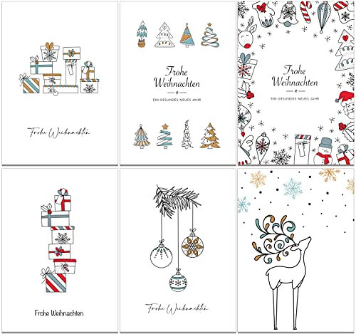 the lazy panda card company 36 x umweltfreundliche Doodle Weihnachtskarten aus recyceltem Papier (36 Stück)