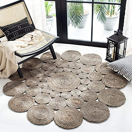 Vipanth Exports Jute-Teppich, natürlich, handgeflochten, Kreis-Design, runder Teppich für Wohnzimmer (grau, 150 x 150 cm (5 Fuß rund))