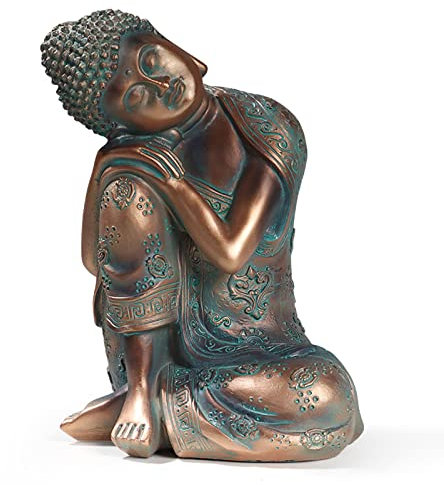 Vivi Idee schlafende Buddha Figur Statue Skulptur, Tischdeko Meditation Thailand, Deko Wohnzimmer Badezimmer aus Kunstharz, 23cm Höhe (Schlafender Buddha Bronzen)