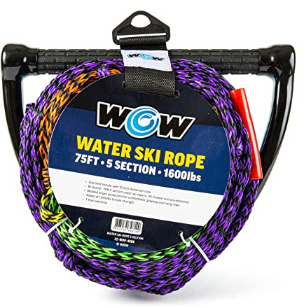 WOW Sports Towing Rope for Wakeboard, Water Ski and Wakesurf, 5-Section Rope, 75'