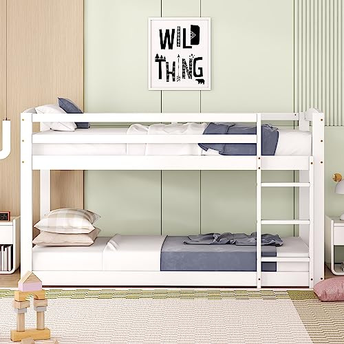 Moimhear Letto a castello per bambini e ragazzi, lettino per bambini, telaio in pino massiccio, facile da montare, 90 x 200 cm (bianco) (WX000304)