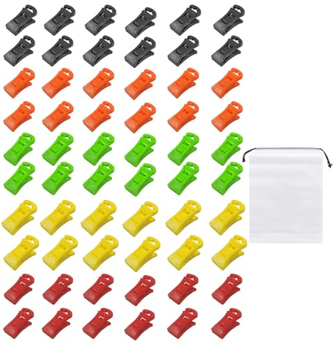 60 pinzas de calcetines de colores con 1 bolsa de almacenamiento, ganchos y pinzas antideslizantes, soportes para calcetines multifuncionales para lavadora y secadora