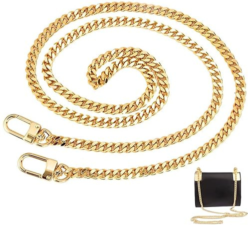 Gearmax Cadena de bolsas de oro, 120 cm, cadena de transporte, correa para el hombro de metal para bricolaje, bolso, cadena de recambio