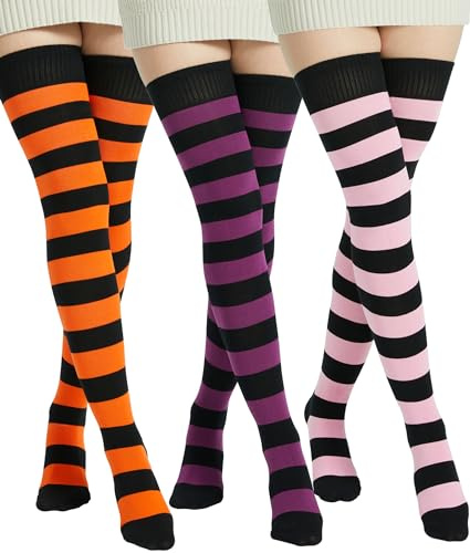 BABAHU, calzini da donna, extra lunghi, a righe, in cotone, Taglia unica