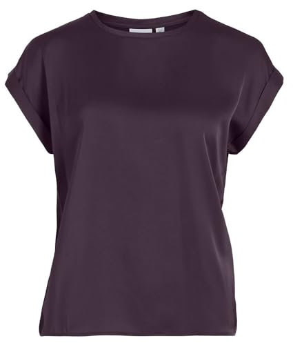Vila Camiseta de satén para Mujer Viellette S/S Su-Noos, Plum, 38