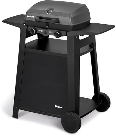 Enders Urban Pro II Trolley, Tischgrill mit Trolley, Grillen-, Kochen-und Backen Funktion, 2 Brenner Edelstahl, mit Grill-Thermometer, Balkon-, Camping-Grill, Aluguss-Gehäuse, Gusseisen-Rost #206272