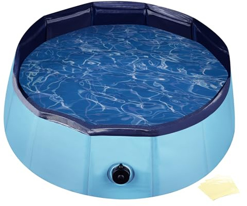 Fudajo Hundpool 60 x 20 cm halkfri hundbassäng, hopfällbar i PVC, stabil simbassäng för hund ger svalka på sommaren