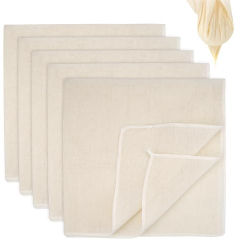 5 Pièces Etamine Alimentaire Blanche, 60×60 cm Cheese Cloth, Étamine à Fromage, Tissu Ourlé Mousseline Alimentaire, Toiles Filtrantes En Pur Coton pour Filtrer, Fromage, Beurre, Lait de Noix, Reusable