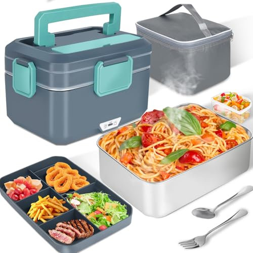 XREXS 3,5L Elektrische Lunchbox 90W, Elektrische Brotdose mit extra großem Fassungsvermögen, Haus/Auto Elektrische Brotdose, mit Gabel & Löffel, Tragbare Elektrische Lunchbox für LKW Familie Camping