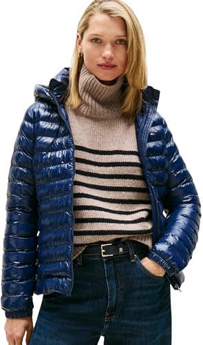 Tommy Hilfiger Donna Giacca Imbottita Padded Slim con Cappuccio, Blu (Dark Night Navy), XL
