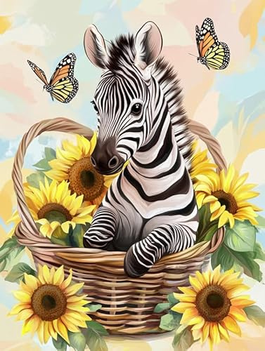 Bimkole 5D Diamond Paintinger För Vuxna Zebra, Full Borrmålning Gör-det-själv Strass Broderi Set Färg Med Diamanter Kit Solros Korsstygn Hem Vägg Hantverk Dekoration 30x40 cm