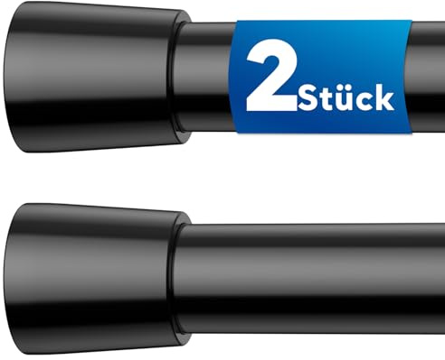 BSYXLSX 2 Stück Vorhangstange Ohne Bohren – Schwarz 70-120 cm, Ø 22 mm-Verstellbare Teleskopstange zum Klemmen für Vorhänge, Duschvorhang und Garderobe