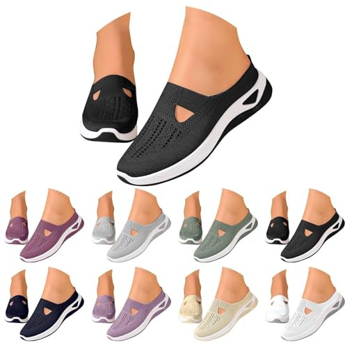 Ortopediska tofflor för kvinnor UK sommar promenadskor för inomhus utomhus stängd tå båge stöd mule sandaler lätt andningsbart nät mjuk strand yoga rygglösa träningsskor, 03black, 39 EU