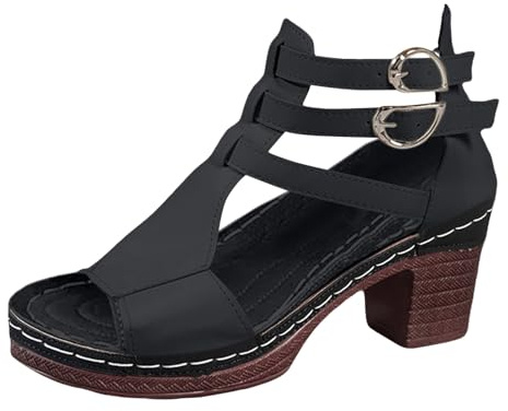 Pumps Women's Wide Feet Shoes - Elegant Heel Shoes Small with Heel Wedding Shoes Summer Dance Shoes Comfortable Women's Shoes Low Shoes High Heels Traditional Shoes for Straps Dirndl, black, 9 UK