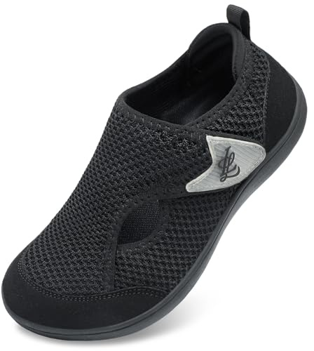 LeIsfIt Womens Wide Diabetic Shoes Adjustable Barefoot Walking Shoes Breathable Zero Drop Sneakers for Wide Width Arthritis Edema Feet Black Size 11
