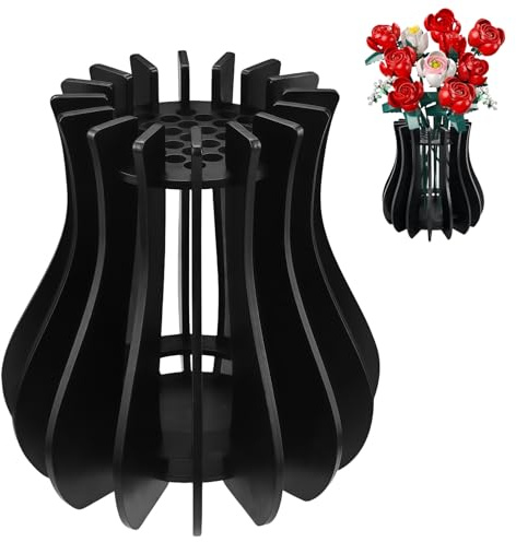 Creative Wooden Puzzle Vase Flowers Bouquet,QIANSSE Display Vase | Building Bricks Roses Cherry Blossoms Sunflowers Daffodils Unique Gift for Flower Lovers
