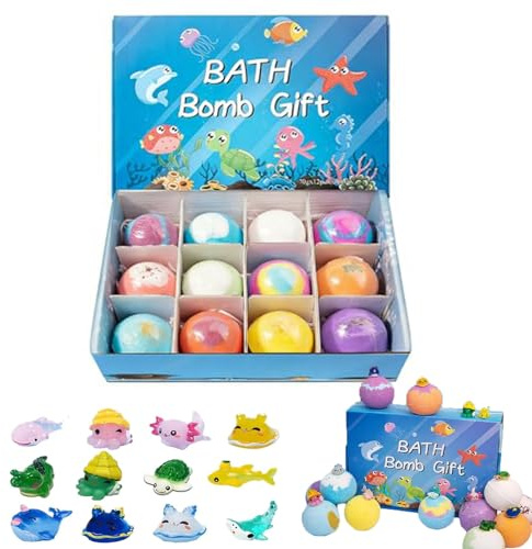 Bombas de baño naturales para niños con mega burbujas y sorpresa en el interior, paquete de 12 bombas de baño orgánicas, suaves y para niños con juguetes de primavera sorpresa en el interio (1PC)
