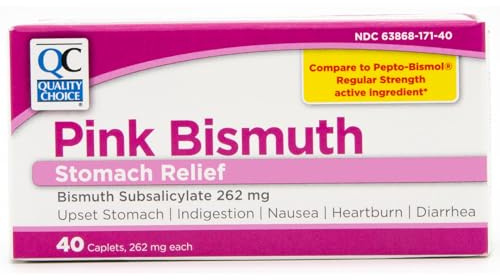 Quality Choice Stomach Relief Bismuth Caplets, 40 Count