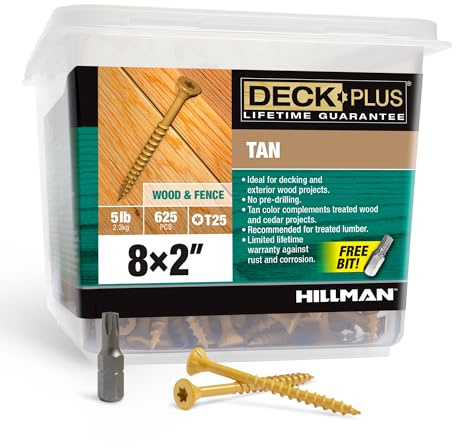 Deck Plus 2 Inch Epoxy Coated Exterior Wood and Fence Screws #8 x 2 Torx/Star Drive Included Coarse Thread, Outdoor Rust Resistant Decking Screw, Tan, 5 lb Box, 625 Pieces | 48414