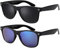 La Optica B.L.M. Herren Sonnenbrille UV400 CAT 3 Damen Unisex Retro Vintage - Party Festival Set Glänzend Schwarz (Gläser: Grau, Blau Verspiegelt)