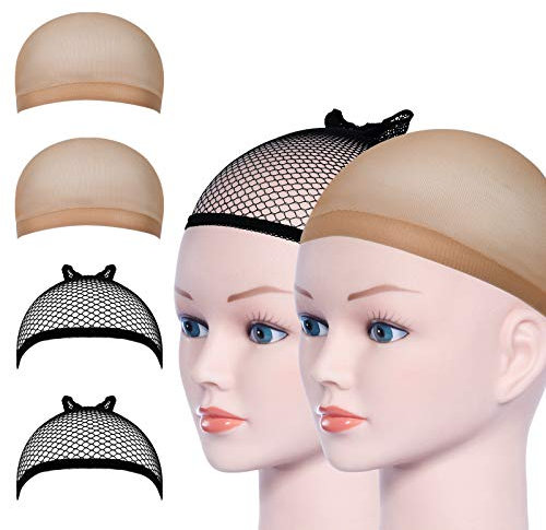 4 Pack Wig Caps, URAQT Nylon Hair Wig Caps Neutral Nude Beige and Black for Women and Men