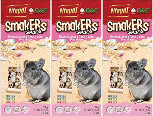 A&E Cage Co. 6 Pack of Smackers Chinchilla Treat Sticks, 1.5 Ounces Each, Coconut and Rose Petal Flavor