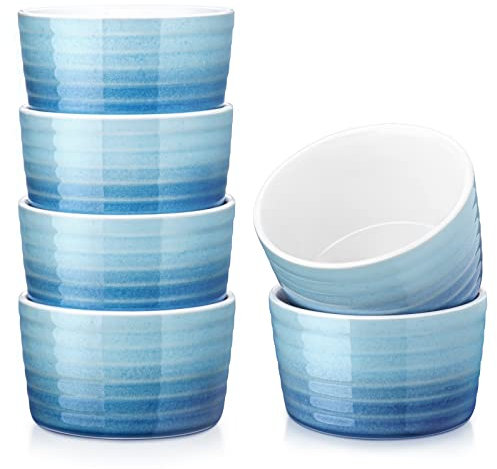 MALACASA, Serie Ramekin.Dish, 6-teilig Set, Mini Souffléförmchen Creme Brulee Schälchen Auflaufformen Muffinförmchen - 300ml Porzellan Muffin Cupcake Back